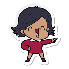 sticker of a cartoon laughing woman pointing