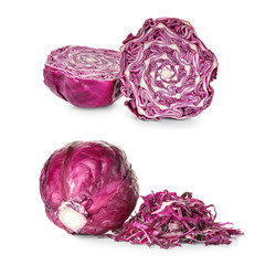 Set with red cabbage on white background