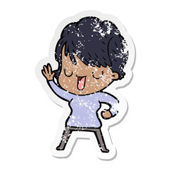 distressed sticker of a cartoon woman talking