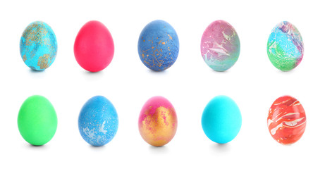 Beautiful Easter eggs on white background