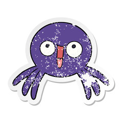distressed sticker of a happy cartoon spider