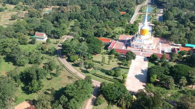 Aerial drone image of Phra That Na Dun temple Landmark in MahaSarakham,Thailand.
