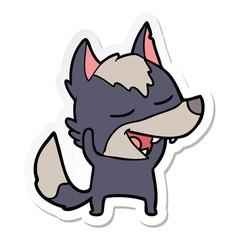 sticker of a cartoon wolf laughing