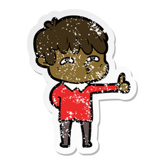 distressed sticker of a cartoon curious man