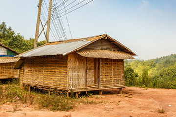 Traditional local bamboo house in a village, Laos.