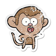 distressed sticker of a cartoon shocked monkey