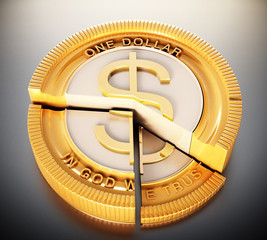Sliced coin with dollar icon. 3D illustration