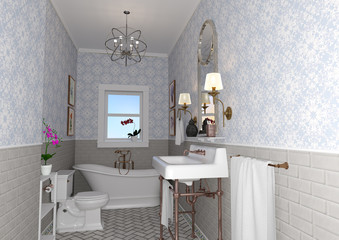 3D Rendering Vintage Bathroom