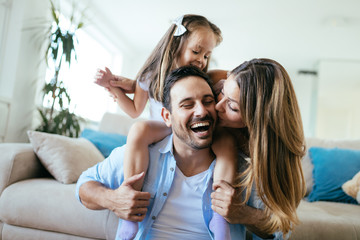 Happy family having fun time at home
