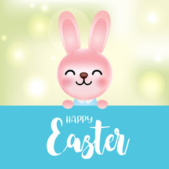 Cute cartoon bunny banner, Happy Easter, Vector Illustration