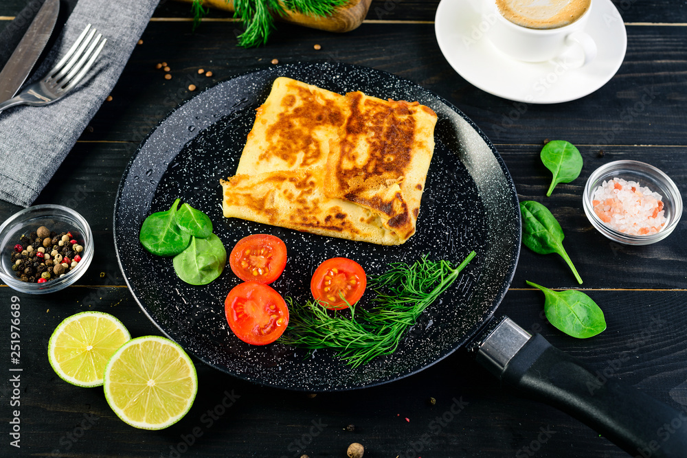 Canvas Prints hot pancakes stuffed in a pan for maslenitsa