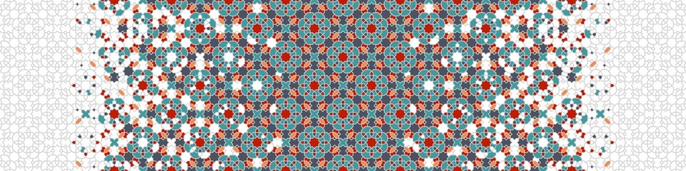 Obraz premium Tile seamless vector pattern. Geometric halftone pattern with color arabesque disintegration or breaking