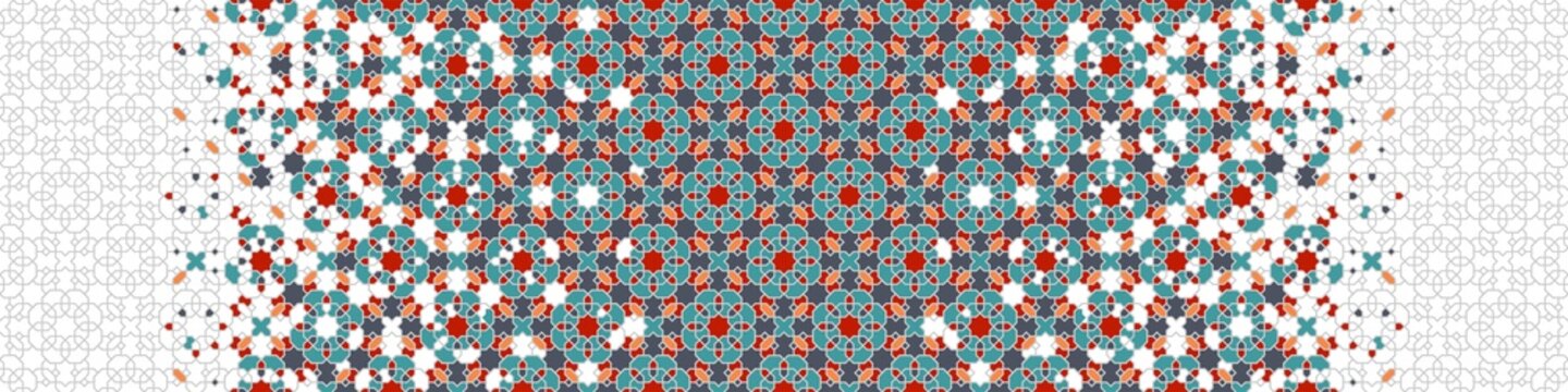 Tile seamless vector pattern. Geometric halftone pattern with color arabesque disintegration or breaking