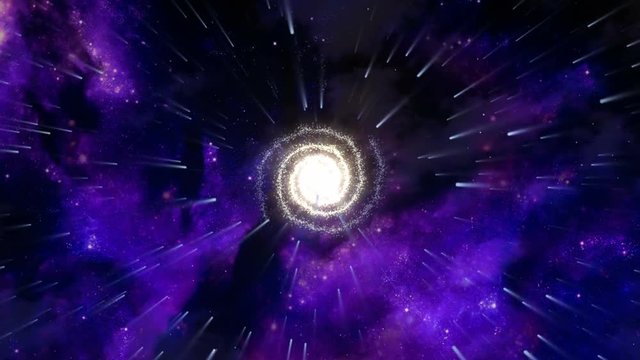 Zooming through a female eye into the space.