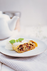 Apple strudel with ice cream