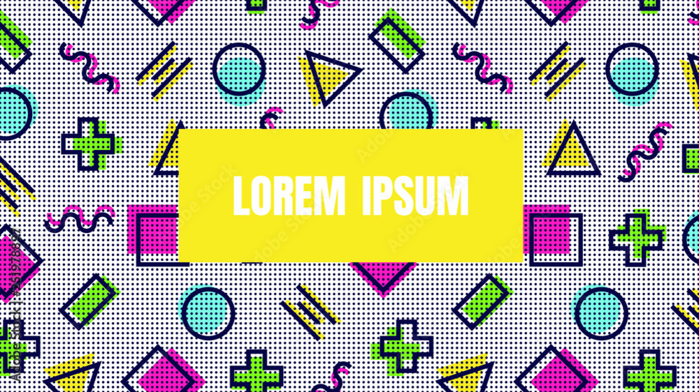 Aufkleber geometric pattern memphis style pattern template with text space background with simple shapes squar