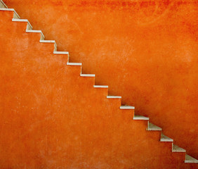 Orange wall with stairs texture background, minimalistic style for base image for posters, banners...