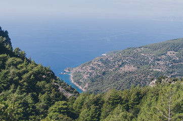 Fototapeta na wymiar A view of a beautiful mountain Kabak Valley near Fethiye, Antalya, Turkey