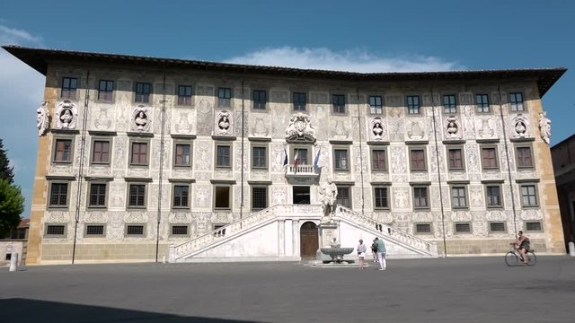 View of University Normale of Pisa, Tuscany, Italy, beautiful attraction and famous college department of the city. Historical building of Palazzo della Carovana palace by Giorgio Vasari, 16th Century
