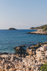 Turkey landscape with blue sea, sky, green hills and mountains