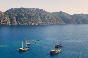Turkish Gulet cruise boat Kekova coastal region, near Demre, Turkey