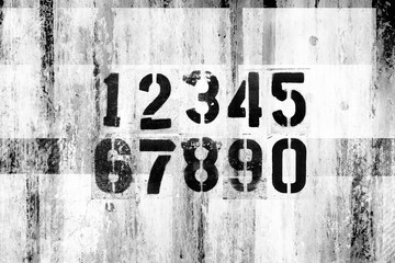 Abstract grunge futuristic background with numbers. Set with numerals from 0 to 9. Blueprint on old grungy surface