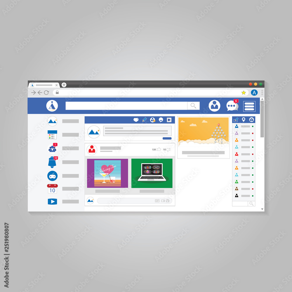 Poster social networking website template flat icon. concept of social page interface. isolated with grey b