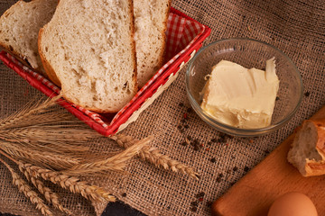 bread with butter. Concept of homemade food. Close up