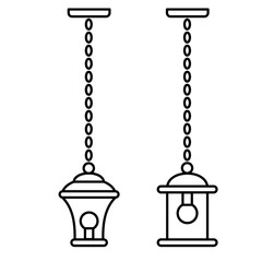 Outdoor hanging lantern & pendant light. Line vector icon