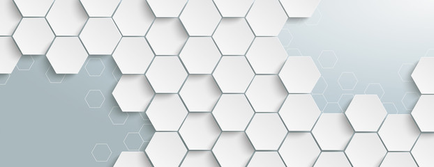 White Hexagon Structure Grey Edges Header - obrazy, fototapety, plakaty