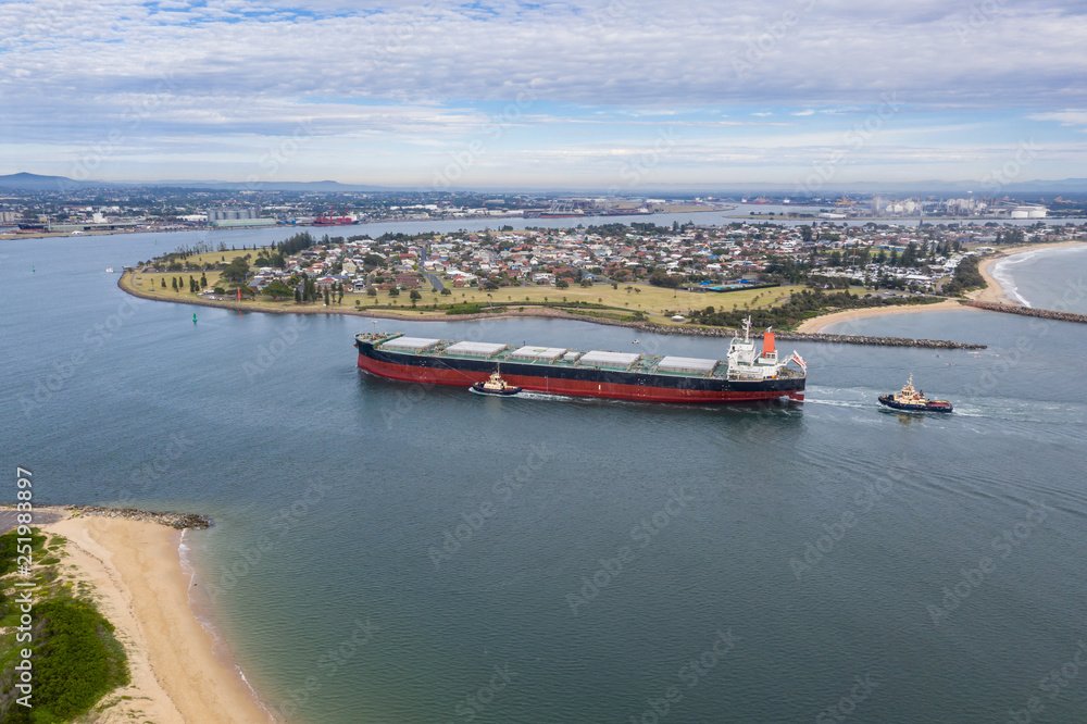 Wall mural coal ship entering newcastle port - newcastle nsw australia