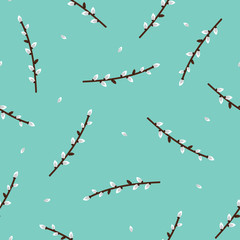 Cute vector spring seamless pattern background with willow branches.