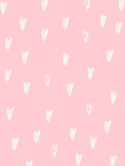 Vector hand drawn pattern with doodle hearts.