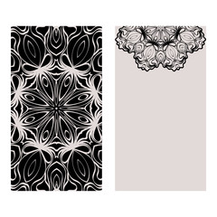 Templates Card With Mandala Design. Heathcare, Lifestyle Flyer. Vector Illustration. Black brown color