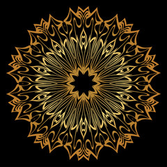 Sacred Oriental Mandala. Floral Ornament. Vector Illustration. Can Be Used For Greeting Card, Coloring Book, Phone Case Print. Luxury gold, black color
