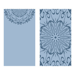 Templates Card With Mandala Design. Heathcare, Lifestyle Flyer. Vector Illustration. Blue pastel color