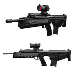 Modern rifle with an optical sight isolated on white
