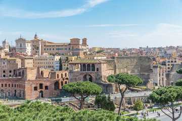 Fototapeta na wymiar Trajan Market is a large complex of ruins in the city of Rome