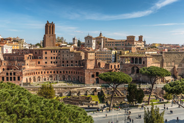 Fototapeta na wymiar Trajan Market is a large complex of ruins in the city of Rome