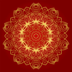 Modern Floral Vector Ornaments. Decorative Flower Mandala. Vector Illustration. Red, gold color