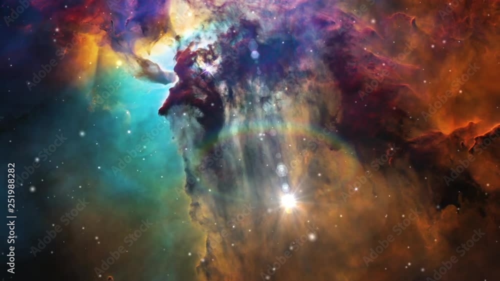 Sticker lagoon nebula vertical panning and rotating bright flare light. contains public domain image from na