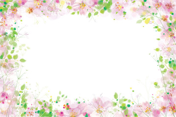 Obraz na płótnie Canvas Vector floral frame. Pink flowers and green leaves.