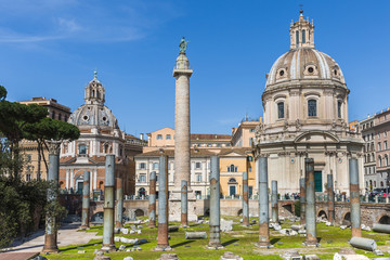 Fototapeta na wymiar Rome, Trajan Column and church of Santa Maria di Loreto