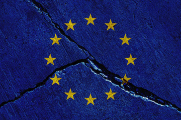 europe union flags painted over cracked concrete wall