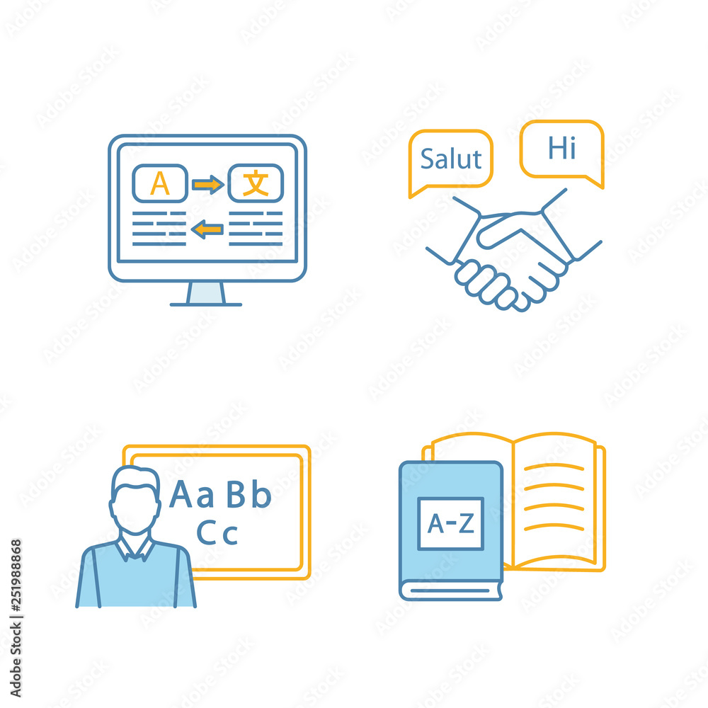 Poster foreign language learning color icons set