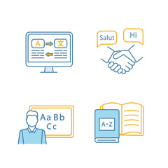 Foreign language learning color icons set