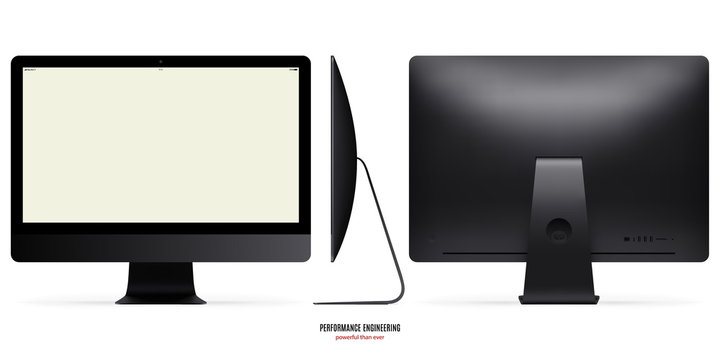 computer monitor mockup in black color with blank screen view fr