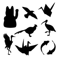 Set of traditional japanese animals silhouettes 