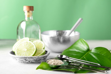 Ingredients for facial mask on light table