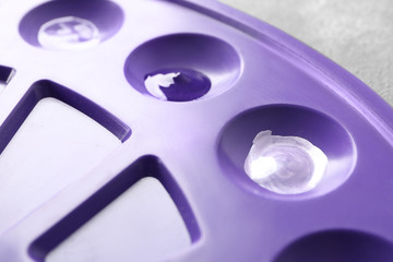 Plastic paint palette, closeup